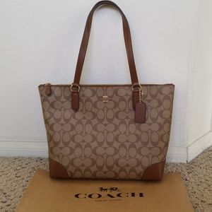 Coach signature zip tote bag Khaki /Saddle